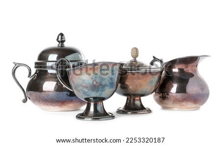 Beautiful vintage tea set on white background