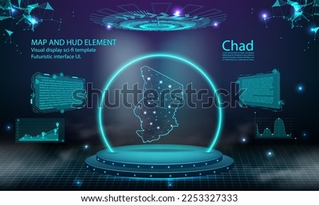 chad map light connecting effect background. abstract digital technology UI, GUI, futuristic HUD Virtual Interface with chad map. Stage futuristic podium in fog.