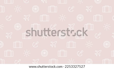 pink travel background with airplane, suitcase and compass