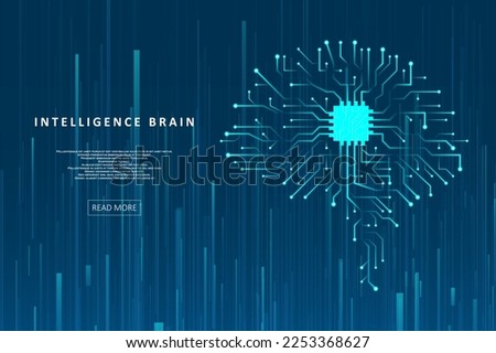 Artificial Intelligence illustration of brain. Artificial intelligence and machine learning concept. Abstract virtual digital stream. Graphic concept for your design