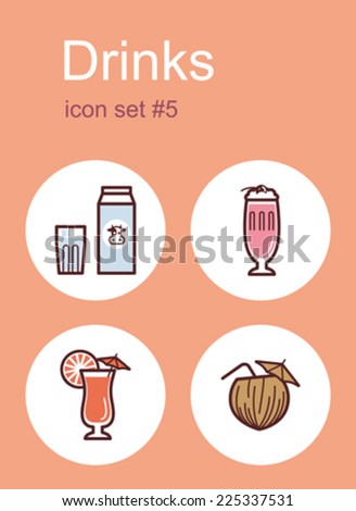 Drinks icons. Set of editable vector color illustrations.