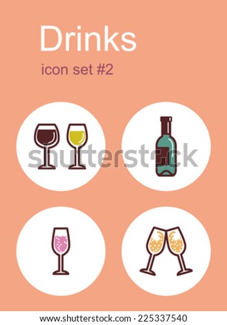 Drinks icons. Set of editable vector color illustrations.