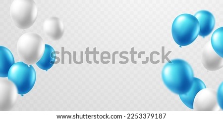 Celebration background with beautifully arranged blue and white balloons. Design3DVector Illustration