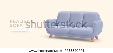 3d realistic gray sofa with shadow isolated on yellow background. Vector illustration Royalty-Free Stock Photo #2253390221