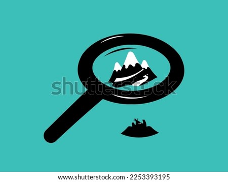 Conceptual flat vector illustration on the theme of the saying "To make mountains out of molehills". Royalty-Free Stock Photo #2253393195