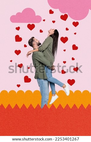 Collage photo of two young student hugs together man with wife wear same clothes idyllic relationship anniversary harmony isolated on pink background