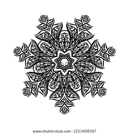 Raster version. Lace Round Paper Doily, Lacy Snowflake, Greeting Element, Template for Cutting Plotter, Round Pattern, Laser Cut Template, Doily to Decorate the Cake, Illustrations on White
