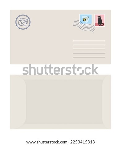 envelopes illustration, flat pictures for web design. Cartoon envelopes with mail, letters, stamps  isolated on white background. Post and mail service concept, clip art collection 