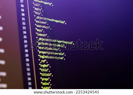 The software is doing array coding. Abstract code background. Selective focus code on computer screen