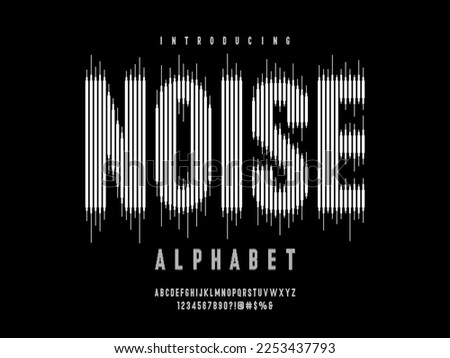 Sound wave style alphabet design with uppercase, numbers and symbol Royalty-Free Stock Photo #2253437793