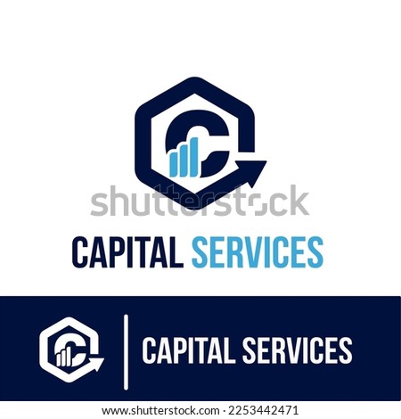 Initial C Letter with Bar Chart and Up Growing Arrow for Finance, Capital Business Services Logo Idea Template