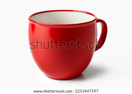 Close up huge red mug. Red cup for tea or soup isolated on white background with clipping path. Red coffee cup mockup. Royalty-Free Stock Photo #2253447597