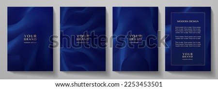 Contemporary technology cover design set. Luxury background with blue line pattern (guilloche curves). Premium vector tech backdrop for business layout, digital certificate, formal brochure template Royalty-Free Stock Photo #2253453501