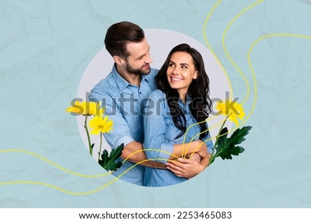 Creative drawing photo portrait collage poster postcard of charming attractive couple relax rest honeymoon isolated on painted background