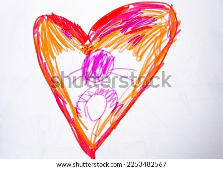 Heart shape. Children's drawing with a felt-tip pen. Prints for clothes. art, background