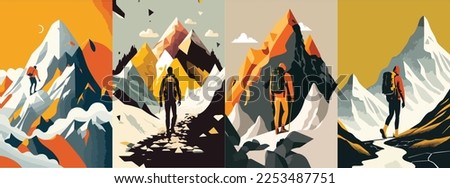 Collage Template of Vector Art Illustration Graphic Modern Poster and Cover of mountaineering