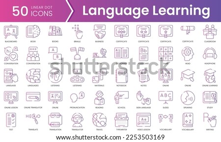 Set of language learning icons. Gradient style icon bundle. Vector Illustration