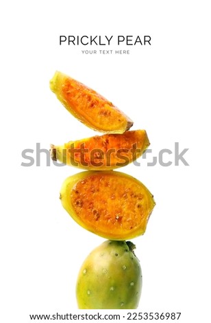 Creative layout made of prickly pear on the white background. Flat lay. Food concept. Macro concept.  Royalty-Free Stock Photo #2253536987