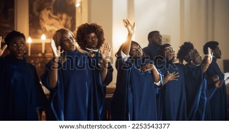 Group Of Christian Gospel Singers Praising Lord Jesus Christ. Song Spreads Blessing, Harmony in Joy and Faith. Church is Filled with Spiritual Message Uplifting Hearts. Music Brings Peace, Hope, Love Royalty-Free Stock Photo #2253543377