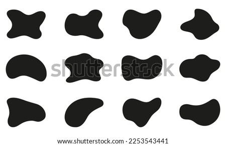 Free Form Abstract Black Silhouette Set on White Background. Irregular Random Minimal Blob Form. Asymmetric Blotch, Stain, Spot, Splodge Collection. Isolated Vector Illustration.  Royalty-Free Stock Photo #2253543441