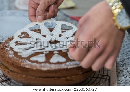 Sugar baker frames low calorie pie with mask Royalty-Free Stock Photo #2253560729
