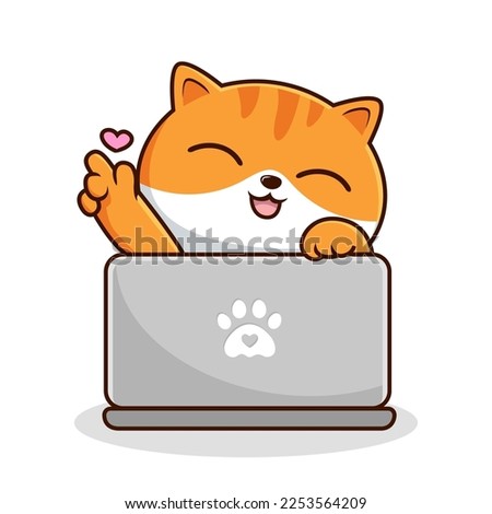 Tabby Cat Playing Laptop - White Orange Cats - Cute Striped Cat Play Laptop Love Hand
