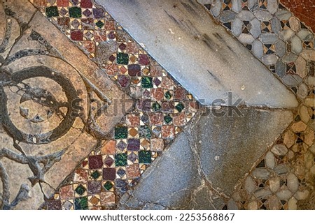 Byzantine mosaics on the floor of St. Nicholas Church Demre, Turkey. Royalty-Free Stock Photo #2253568867
