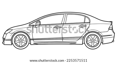 Classic sport sedan car. Side view. Street racing style car. Outline doodle vector illustration for your design - coloring book or print.