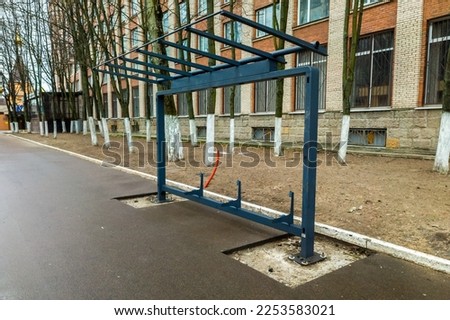 Installing a new bus stop. High quality photo