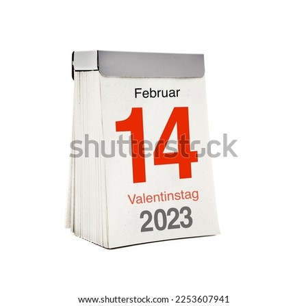 Tear-off calendar with Valentine's Day 14 February 2023