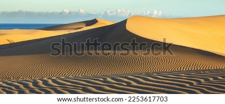 Beautiful texture of the Dunes of the Desert of Maspalomas, Gran Canaria. Royalty-Free Stock Photo #2253617703