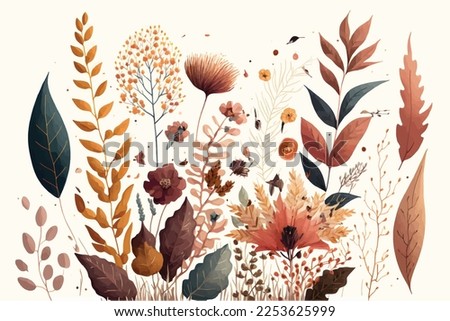 Watercolor floral illustration set . Decorative elements template. Flat cartoon illustration isolated on white background.