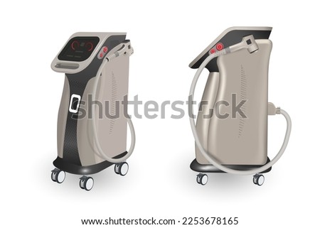 Laser machine medical device. Removal of unusual hair. Cosmetology spa procedure in the salon. Depilation equipment. Vector Royalty-Free Stock Photo #2253678165