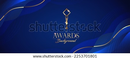 Blue and Golden Royal Awards Graphics Background. Line Wave Elegant Shine Modern Template.   Sleek Shape Luxury Premium Corporate Template. Classy Abstract Certificate Banner Dynamic Design. Royalty-Free Stock Photo #2253701801