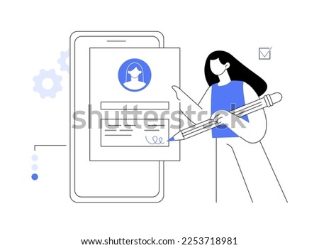 Electronic signature abstract concept vector illustration. E-signature template, e-sign consent agreement, secure identification and encryption, seamless transaction, private key abstract metaphor. Royalty-Free Stock Photo #2253718981