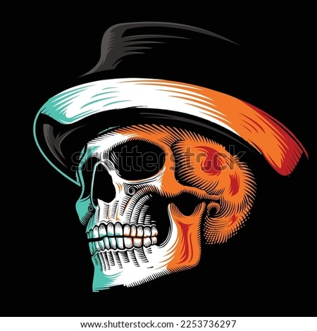 vector skull wearing bucket hat 