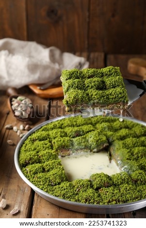 Sweet, dessert pistachio cake with milk