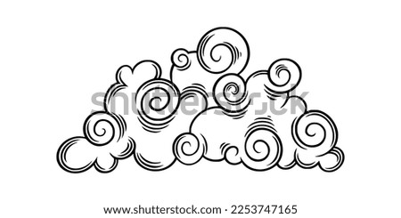 Chinese cloud in curly style. Graphic boho cloud for festive asian designs. Vector illustration isolated in white background