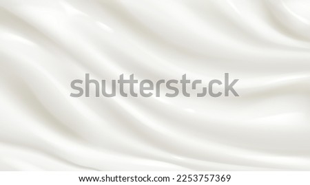 Texture of white yogurt, milk or cream surface. Abstract background with soft silk fabric, liquid yoghurt, dairy product or cosmetic creme, vector realistic illustration. 3D Illustration