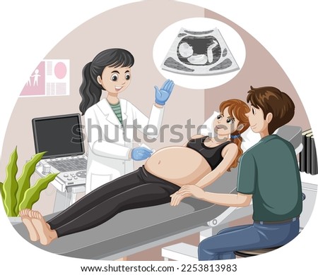 Doctor doing ultrasound scan for pregnant woman illustration