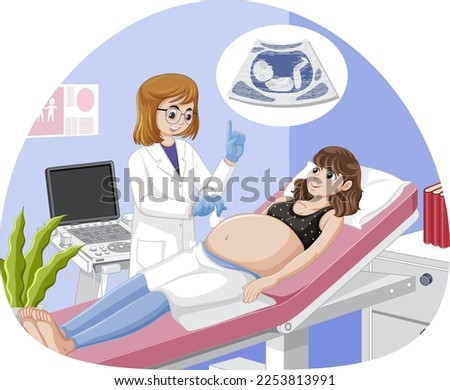Doctor doing ultrasound scan for pregnant woman illustration