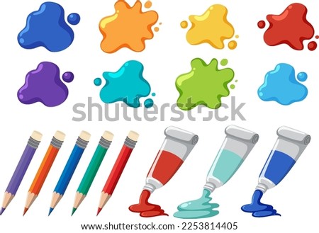 Paint splatter and paint tubes set illustration