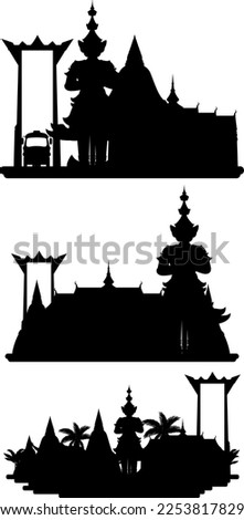 Thailand tourist attraction landmark with silhouette illustration