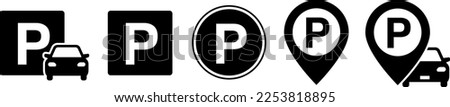 Parking and car road sign and pin marker icon Royalty-Free Stock Photo #2253818895