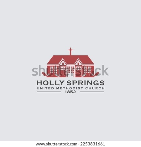 Holly Springs Logo. House Bible logotype. Calvary cross silhouette negative space
