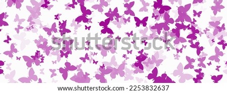White background with pink confetti butterflies. Designs for holidays, postcards, posters, websites, carnivals, posters. Place for text.