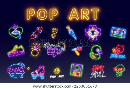 Vector creative stickers kit in neon colors. Hand sign print in comics style.