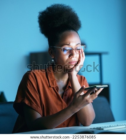 Business, black woman and phone call on speaker, stress and concerned look in modern office. African American female employee, entrepreneur and agent with smartphone, disconnected and mental health Royalty-Free Stock Photo #2253876085