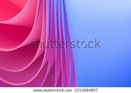 Neon abstract curvy shape against the colorful pink background. Iridescent futuristic template