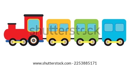Cute Toy Train Passenger Transportation Icon Vector Illustration for Kids and Children Coloring and Drawing Book Isolated on White Background